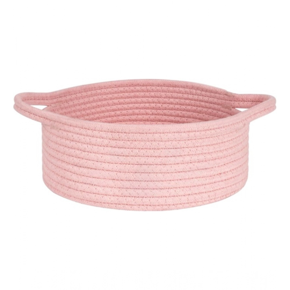 Cotton 8x3 Inch Round Bedside Organizer With Out Lid (Pink) - Image 4