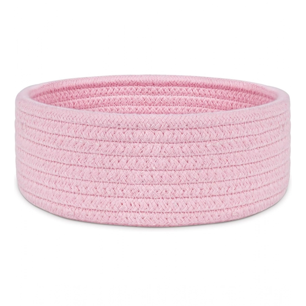 Cotton 8x3 Inch Round 1 Pcs Bedside Organizer With Out Lid (Pink) - Image 3