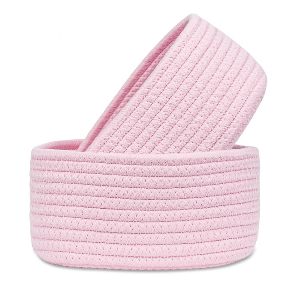 Cotton 8x3 Inch Round 2 Set Bedside Organizer With Out Lid (Pink) - Image 4
