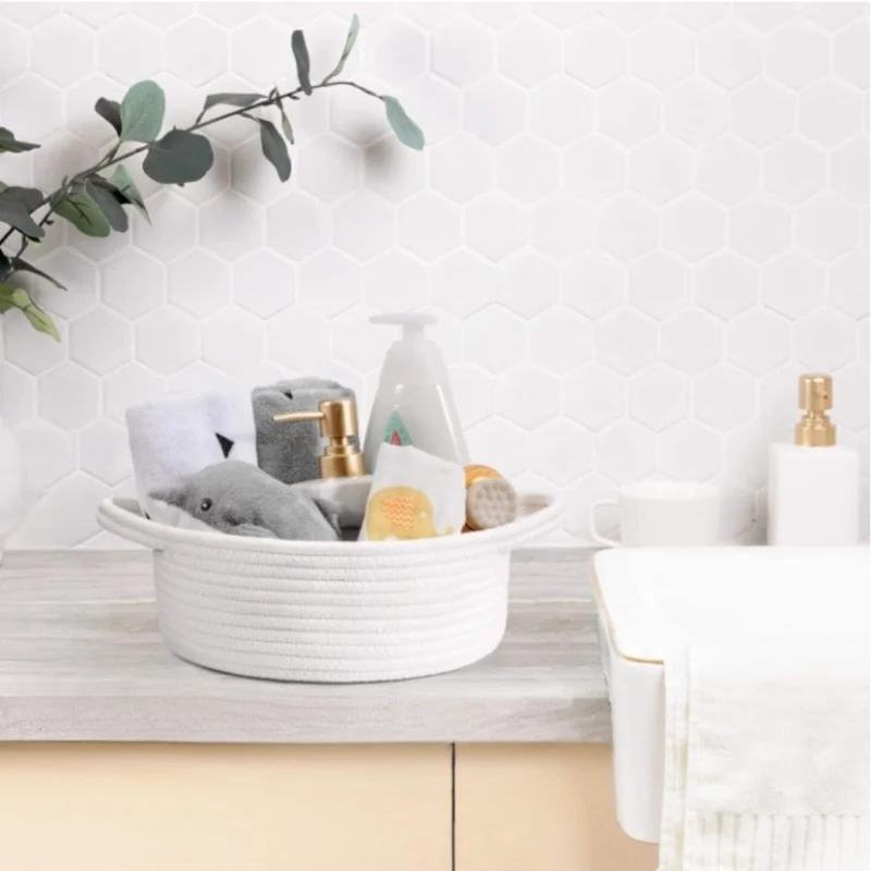 Alternative view of Cotton 8x3 Inch Round Bedside Organizer With Out Lid (White)