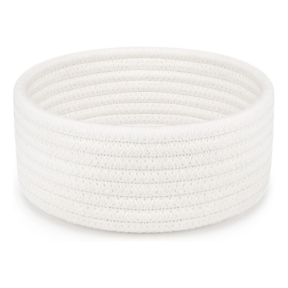 Cotton 8x3 Inch Round 1 Pcs Bedside Organizer With Out Lid (White) - Image 3