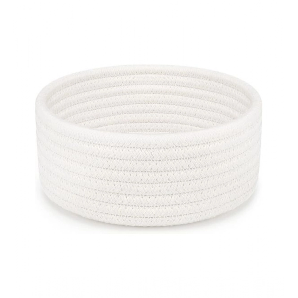 Cotton 8x3 Inch Round 1 Pcs Bedside Organizer With Out Lid (White)
