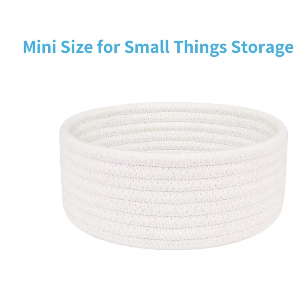 Cotton 8x3 Inch Round 1 Pcs Bedside Organizer With Out Lid (White) - Image 2
