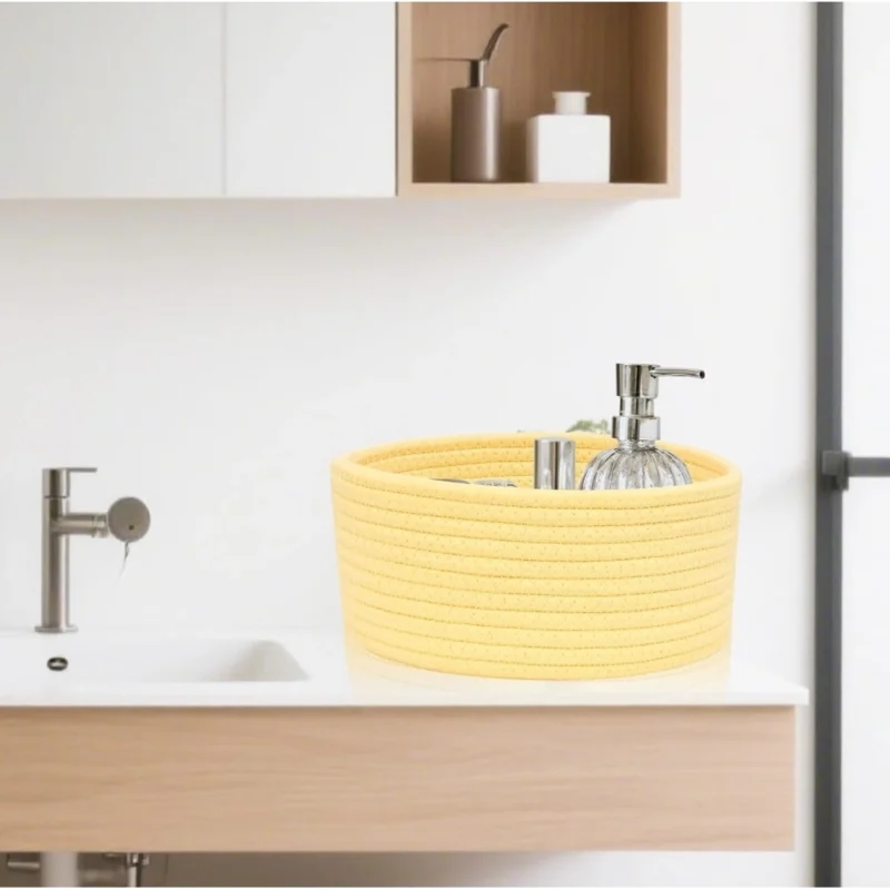 Alternative view of Cotton 8x3 Inch Round 1 Pcs Bedside Organizer With Out Lid (Yellow)
