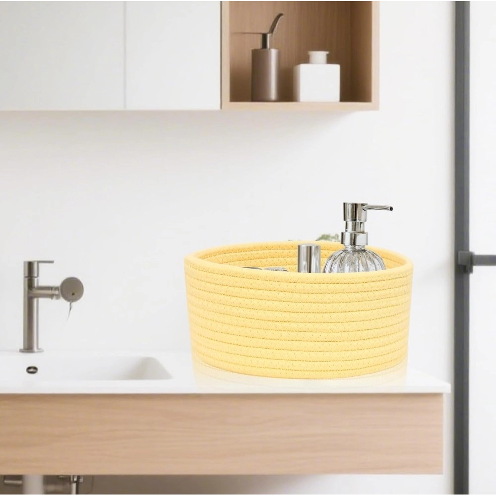 Cotton 8x3 Inch Round 1 Pcs Bedside Organizer With Out Lid (Yellow) - Image 2
