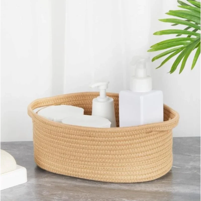 Alternative view of Cotton 2 Pcs 10x7x4 Inch Oval Storage Basket For Clothes (Beige)