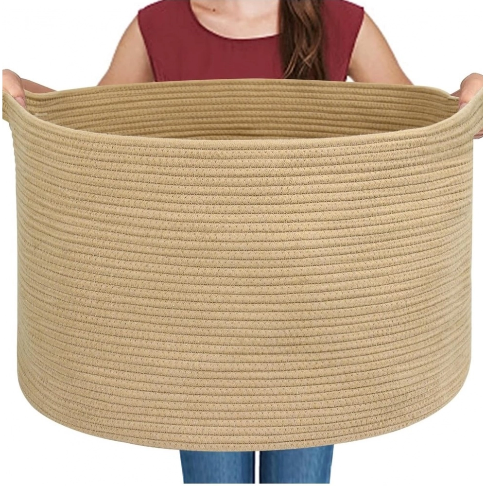 Cotton Pack Of_1 14x12 Inch Storage Basket For Clothes With Out Lid (Beige) - Image 4