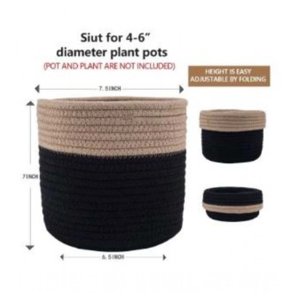 Cotton Flower Pot With Out Lid (Beige-Black) - Image 3