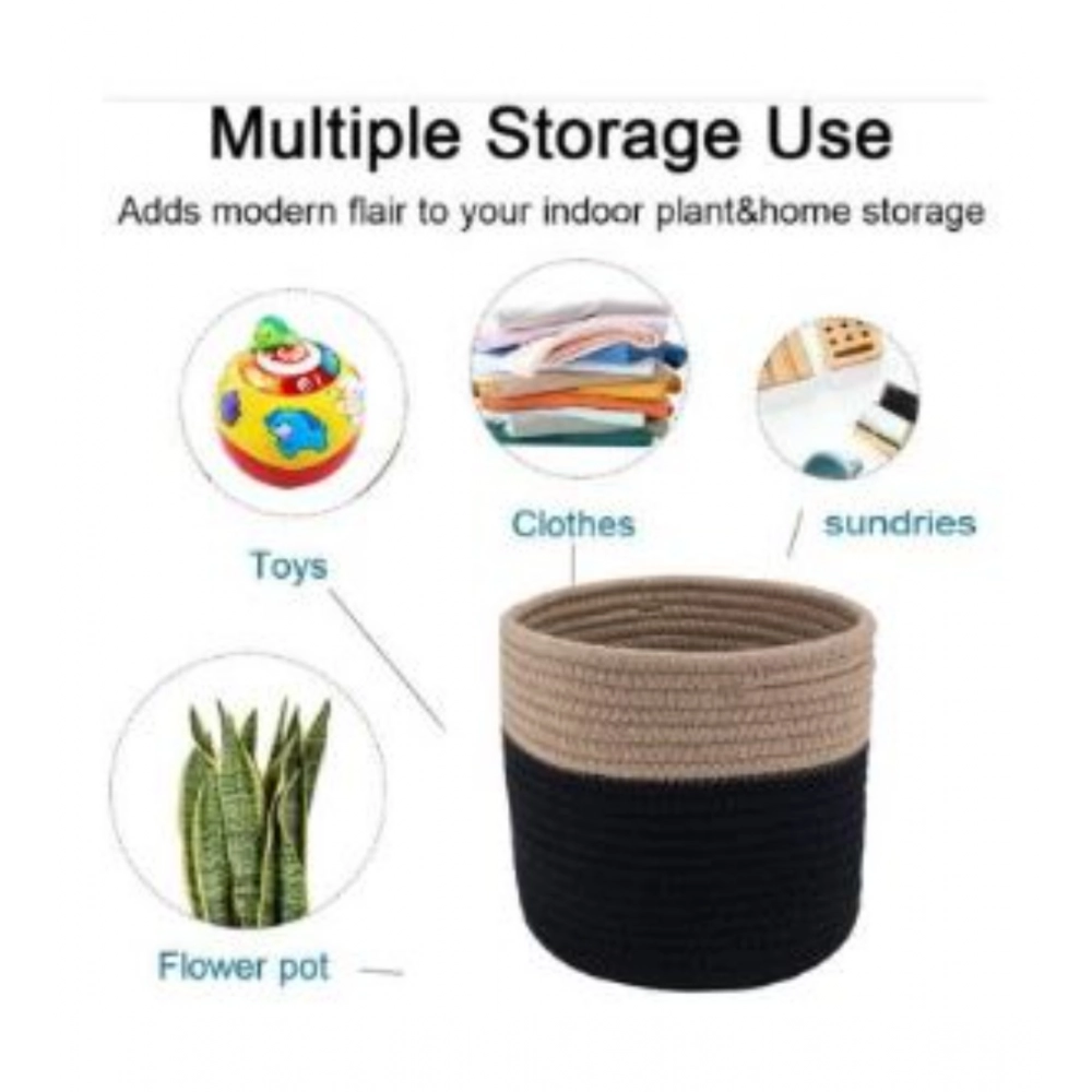 Cotton Flower Pot With Out Lid (Beige-Black) - Image 2