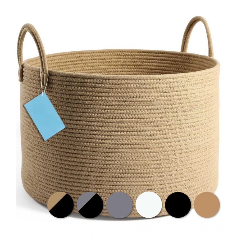 Cotton Pack Of_1 14x12 Inch Laundry Storage Basket For Clothes (Beige) - Image 3