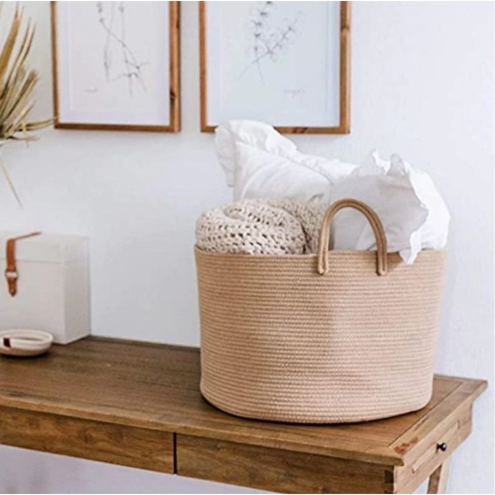 Cotton Pack Of_1 14x12 Inch Laundry Storage Basket For Clothes (Beige) - Image 2