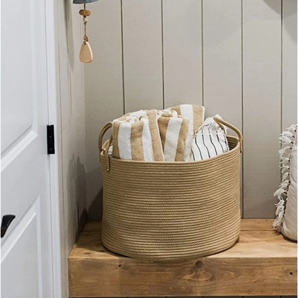 Cotton Pack Of_1 14x12 Inch Laundry Storage Basket For Clothes (Beige)