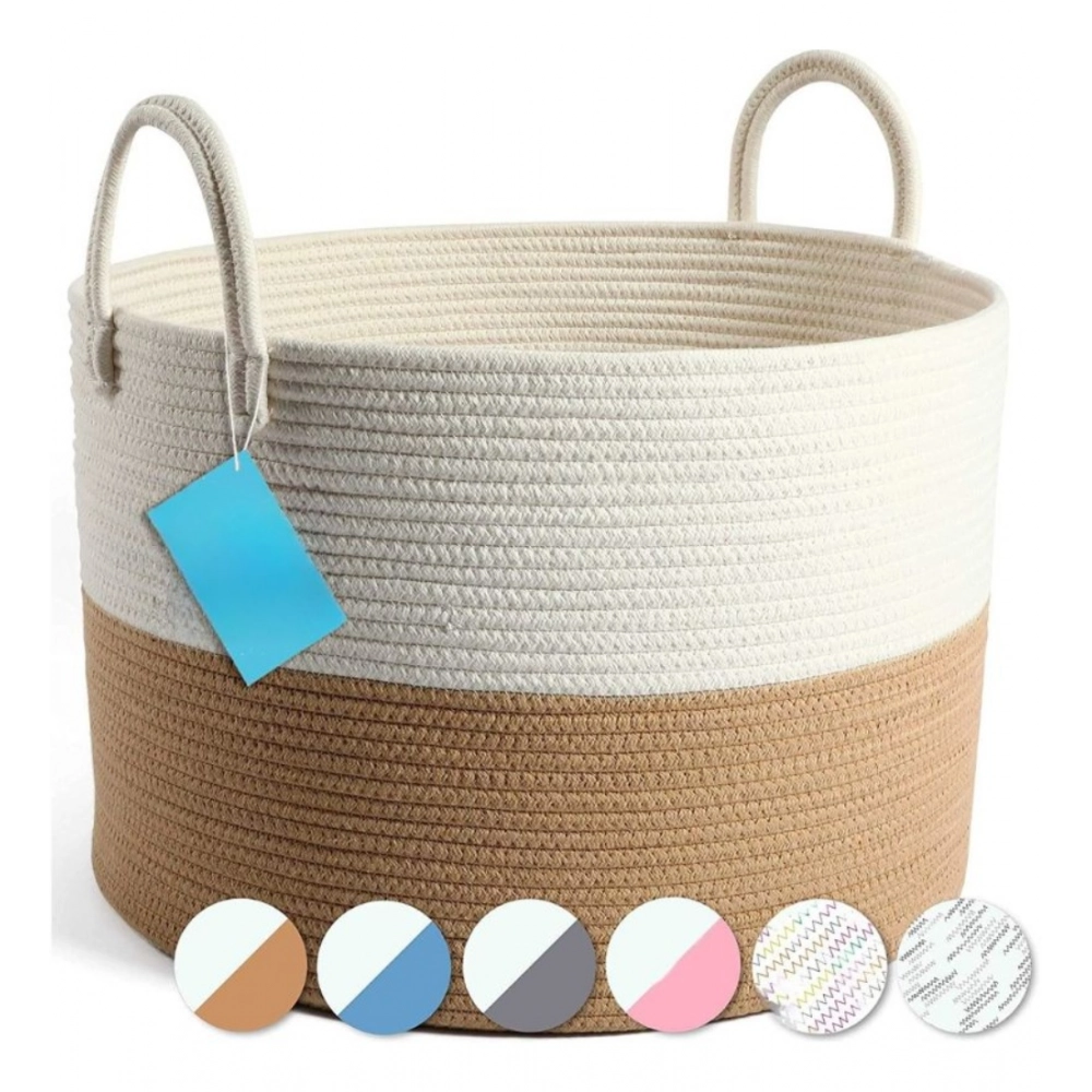 Cotton Pack Of_1 12x14 Inch Laundry Storage Basket For Clothes (Beige-White) - Image 3