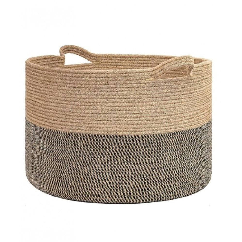 Cotton Pack Of_1 16x14 Inch Storage Basket For Clothes With Out Lid (Beige-Beige-Black) - Image 4