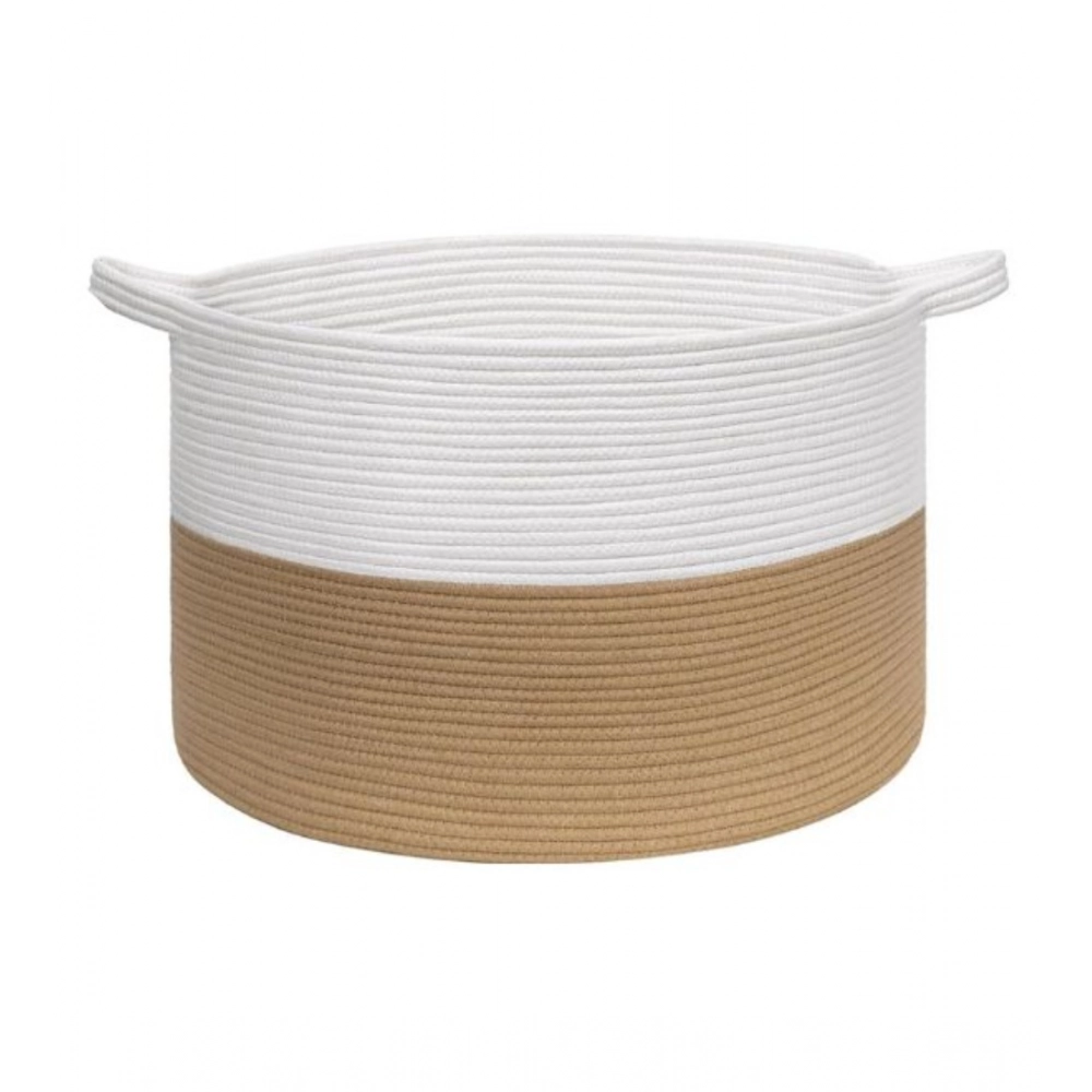 Cotton Pack Of_1 16x14 Inch Storage Basket For Clothes With Out Lid (Beige-White) - Image 4