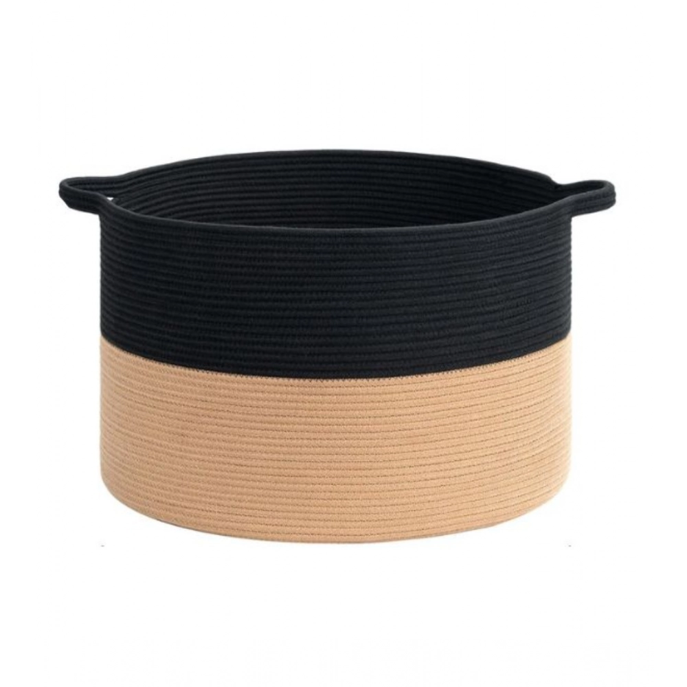 Cotton Pack Of_1 16x14 Inch Storage Basket For Clothes With Out Lid (Black-Beige) - Image 4