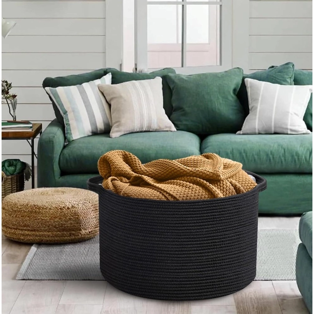 Cotton Pack Of_1 14x12 Inch Storage Basket For Clothes With Out Lid (Black) - Image 2