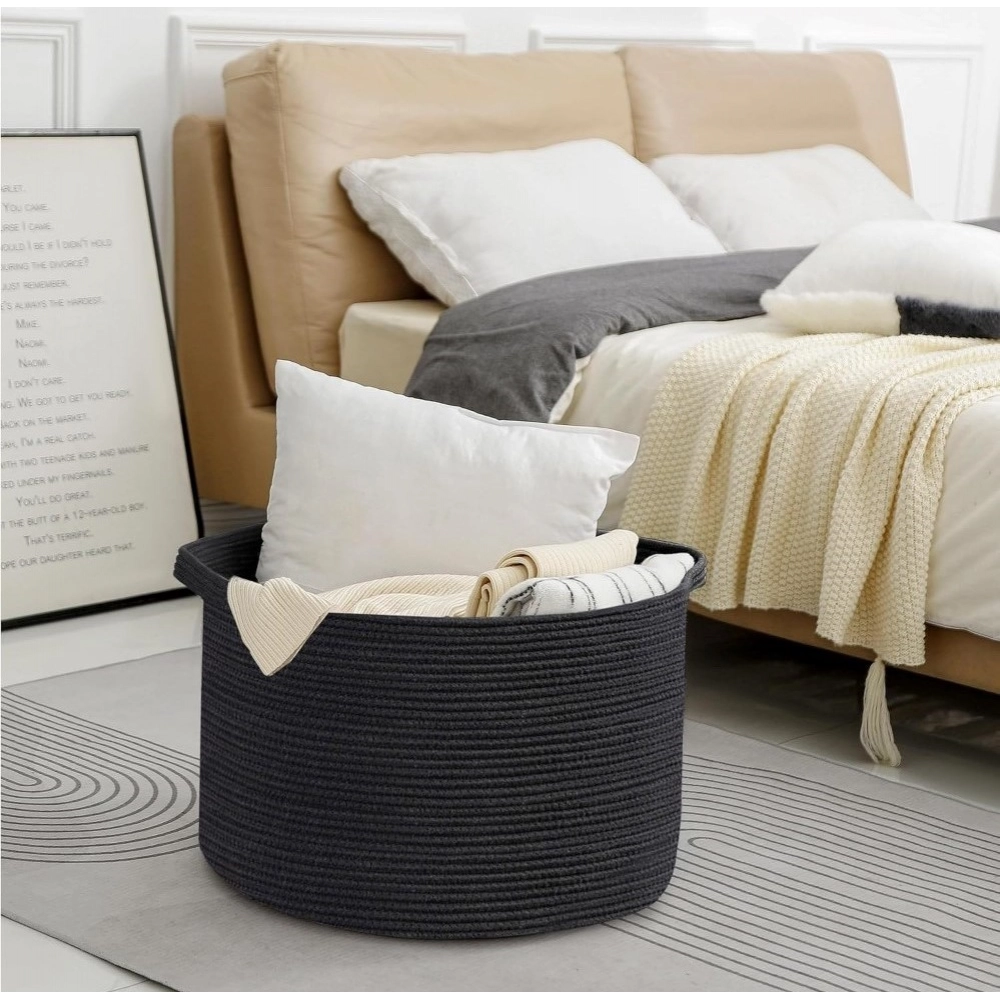 Cotton Pack Of_1 14x12 Inch Storage Basket For Clothes With Out Lid (Black) - Image 3