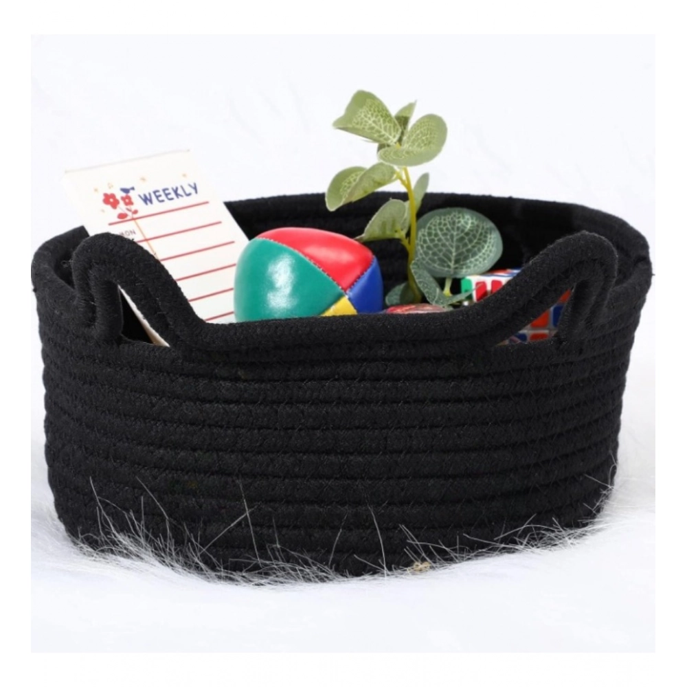 Cotton Pack Of_1 Cat Basket 8x4 Inch Storage Basket For Clothes (Black) - Image 3
