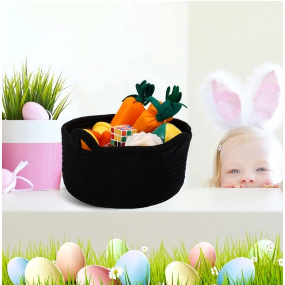 Cotton Pack Of_1 Cat Basket 8x4 Inch Storage Basket For Clothes (Black) - Image 2
