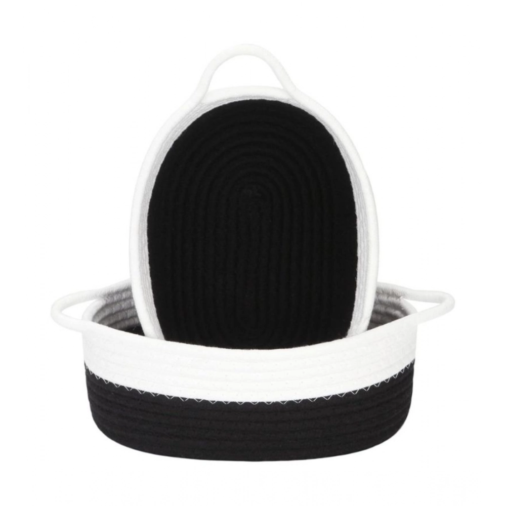 Cotton Black White 2 Pcs Storage Basket For Clothes (Black-White)