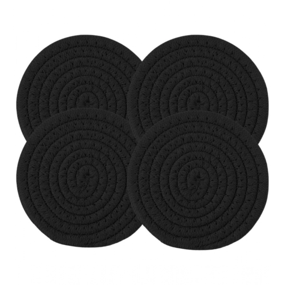 Cotton Pack Of_2 Rope Drink Coasters 4 Pcs Set (Black) - Image 4