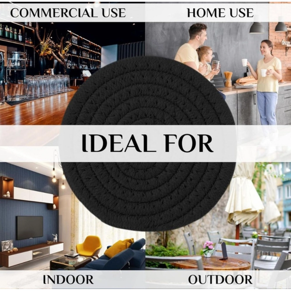 Cotton Pack Of_2 Rope Drink Coasters 4 Pcs Set (Black) - Image 3