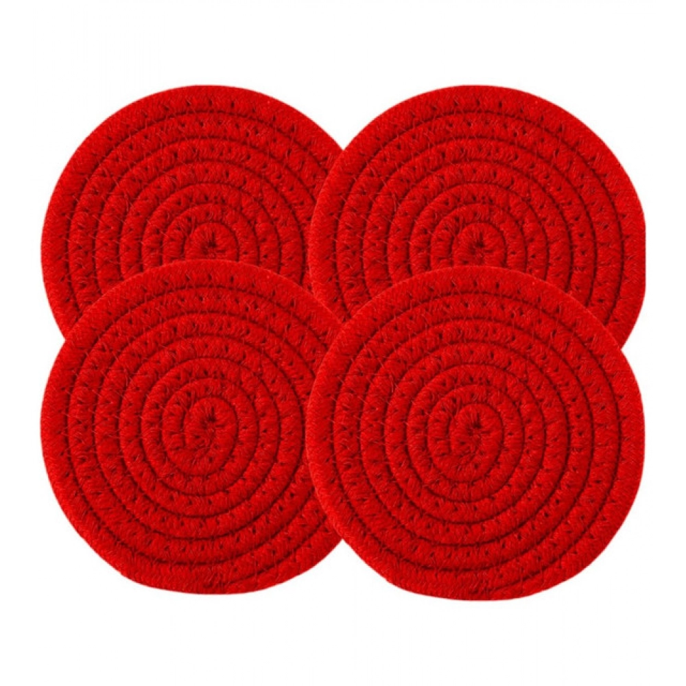 Cotton Pack Of_2 Rope Drink Coasters 4 Pcs Set (Red) - Image 4