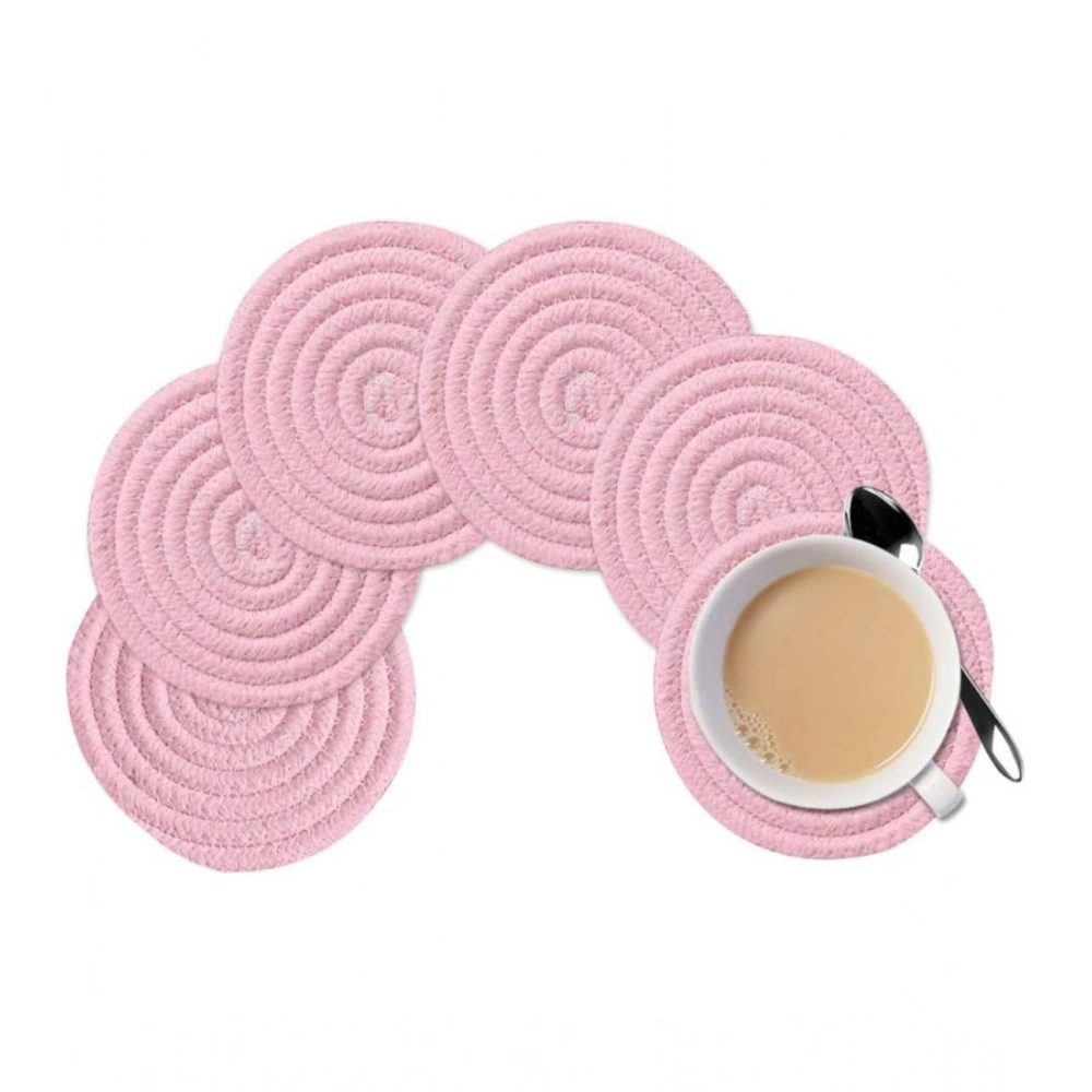 Cotton Rope Drink Coasters 6 Pcs Set (Baby-Pink) - Image 3