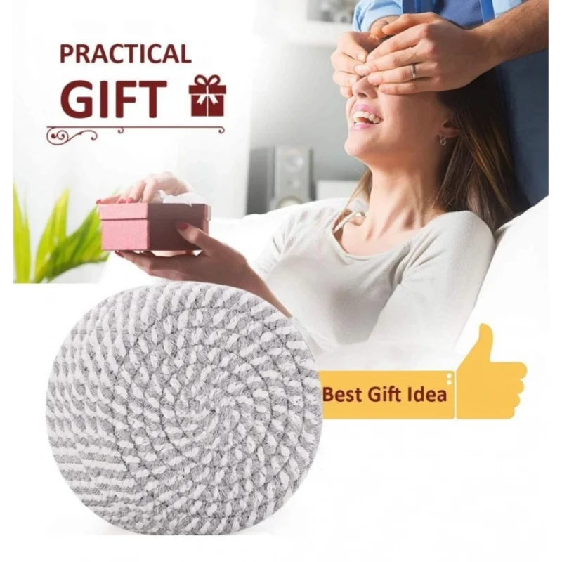 Alternative view of Cotton Rope Drink Coasters 6 Pcs Set (Grey-White)