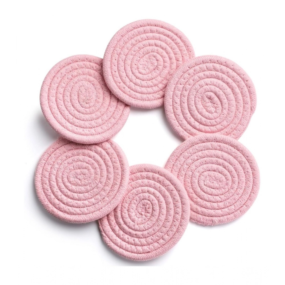 Cotton Rope Drink Coasters 6 Pcs Set (Pink) - Image 3