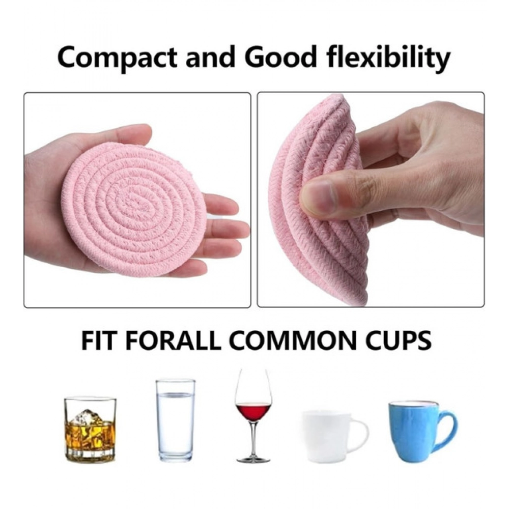 Cotton Rope Drink Coasters 6 Pcs Set (Pink) - Image 2