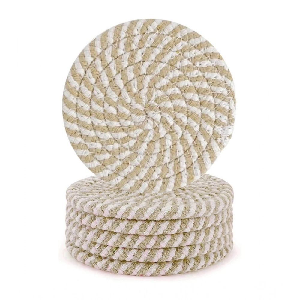 Cotton Rope Drink Coasters 6 Pcs Set (Beige-White) - Image 4