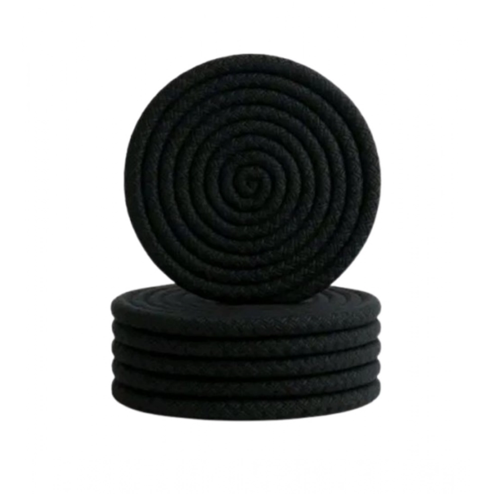 Cotton Rope Drink Coasters 6 Pcs Set (Black) - Image 3