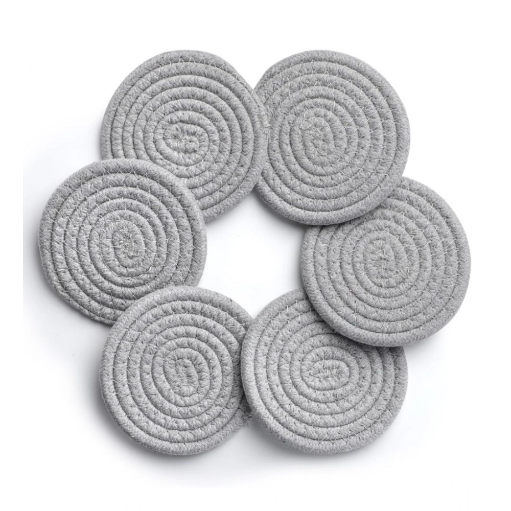 Cotton Rope Drink Coasters 6 Pcs Set (Grey) - Image 4