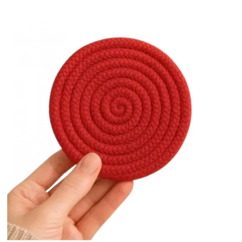 Alternative view of Cotton Rope Drink Coasters 6 Pcs Set (Red)