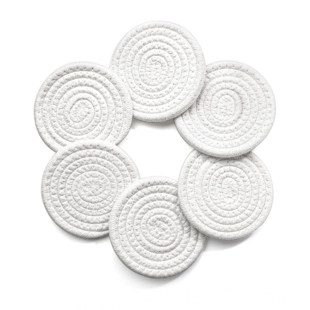 Cotton Rope Drink Coasters 6 Pcs Set (White) - Image 4