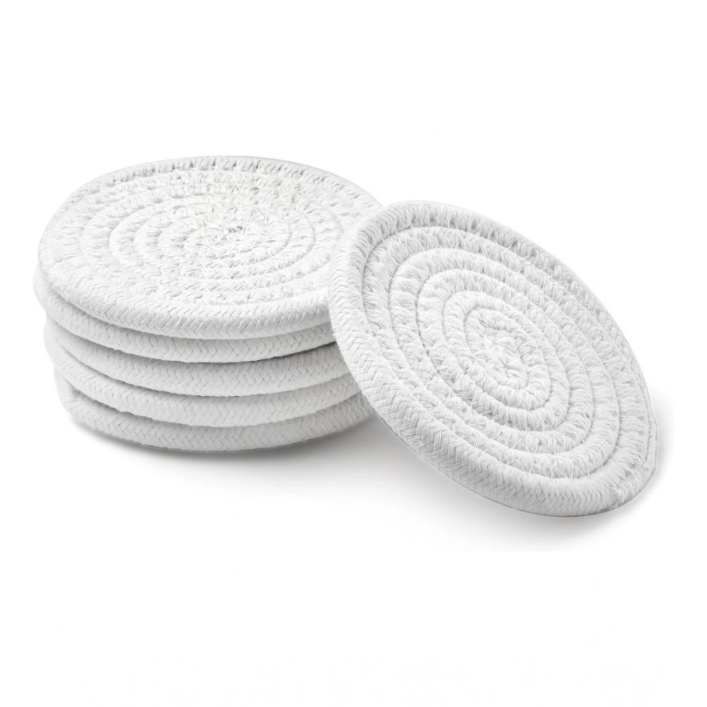 Cotton Rope Drink Coasters 6 Pcs Set (White) - Image 2