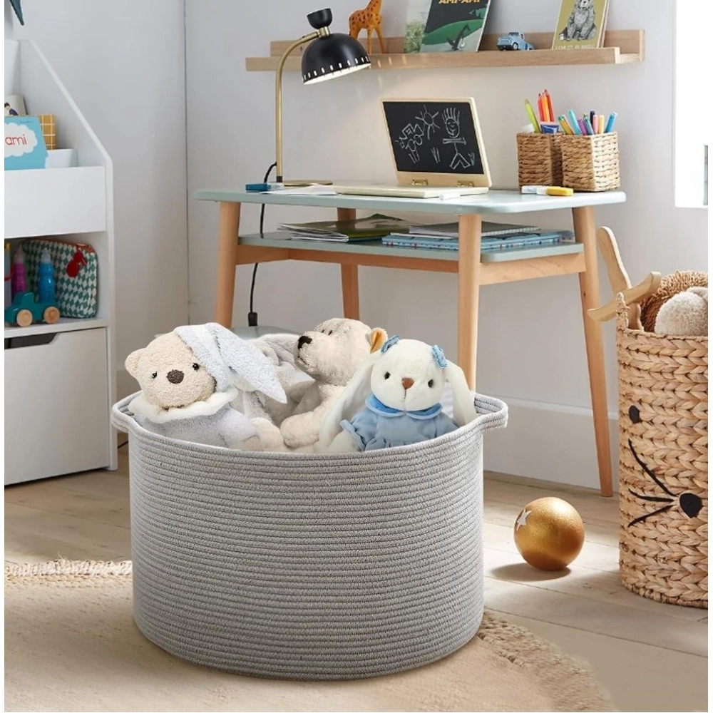 Cotton Pack Of_1 14x12 Inch Storage Basket For Clothes With Out Lid (Gray) - Image 3