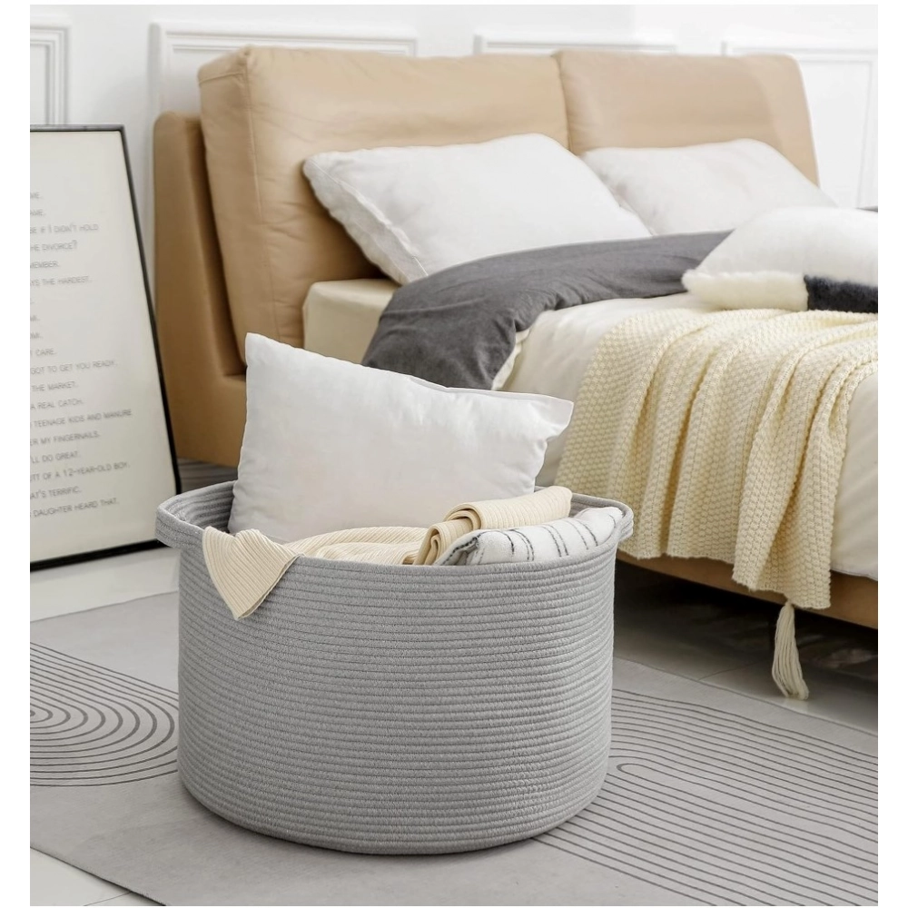 Cotton Pack Of_1 14x12 Inch Storage Basket For Clothes With Out Lid (Gray) - Image 2