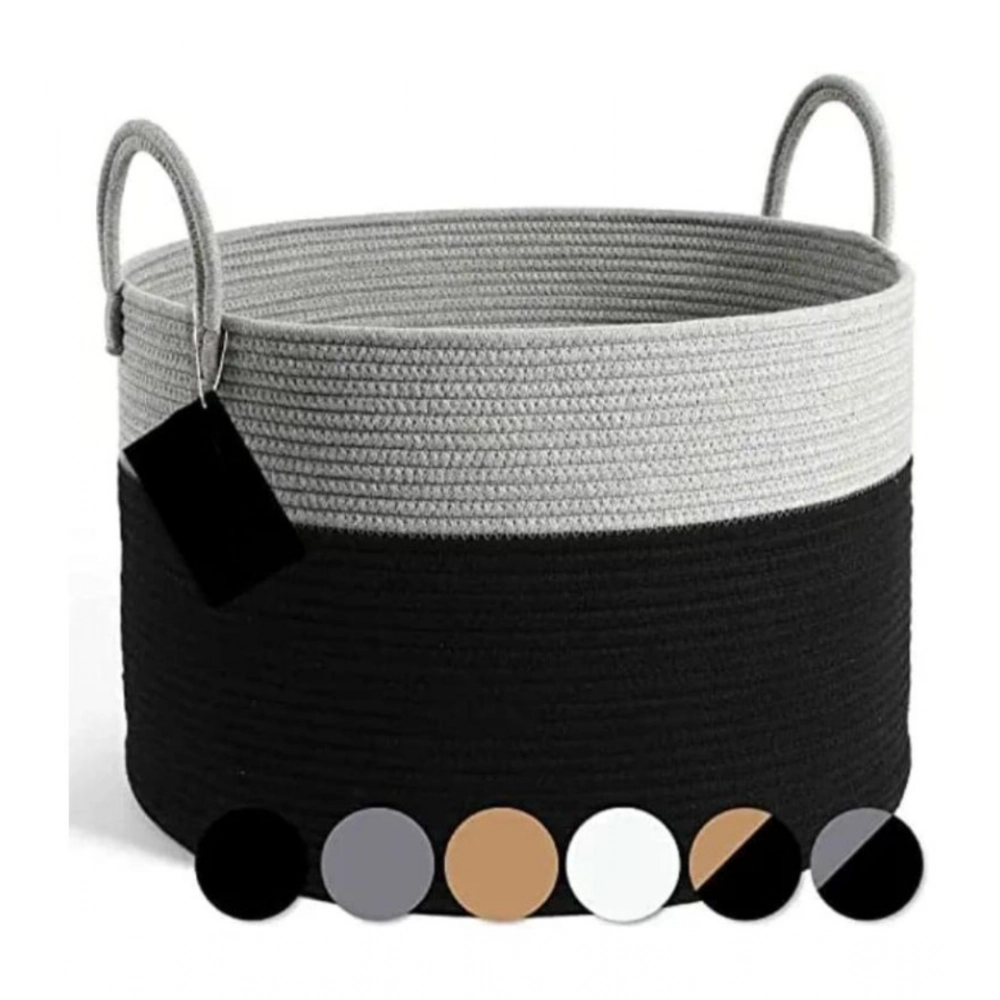 Cotton Pack Of_1 14x12 Inch Laundry Storage Basket For Clothes (Grey-Black) - Image 3