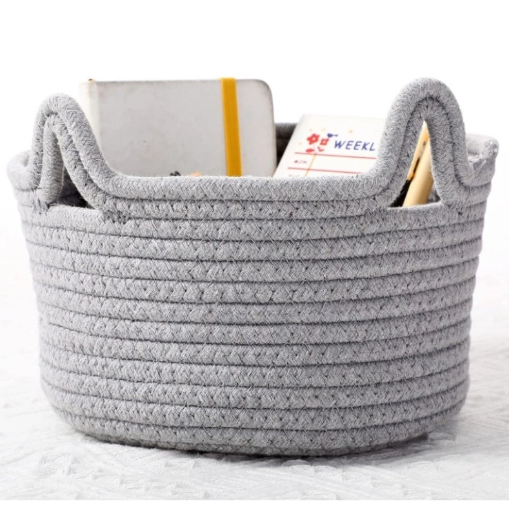 Cotton Pack Of_1 Cat Basket 8x4 Inch Storage Basket For Clothes (Grey) - Image 3