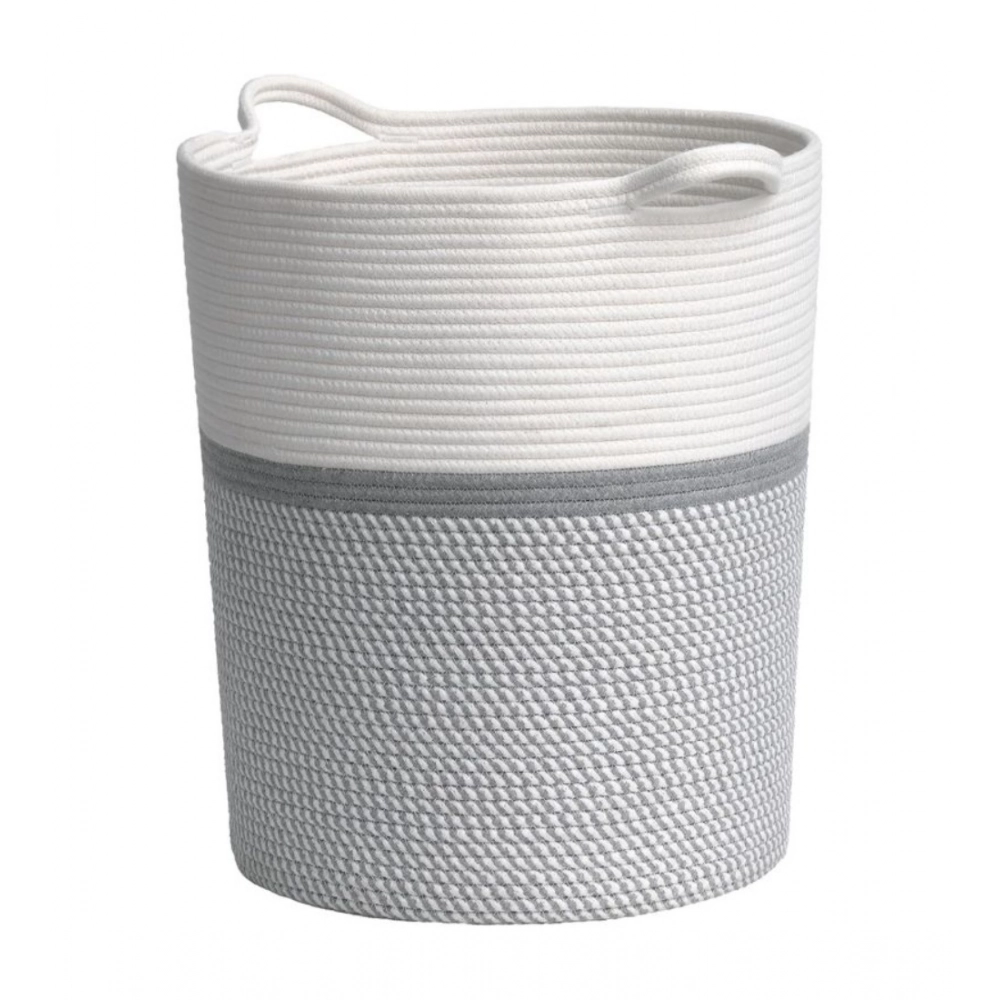 Cotton Pack Of_1 12x14 Inch Storage Basket For Clothes (Grey-White) - Image 3