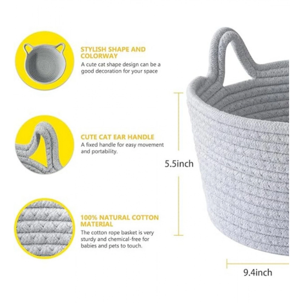 Cotton Pack Of_1 Plain Cat Basket 9x5 Inch (Grey) - Image 4