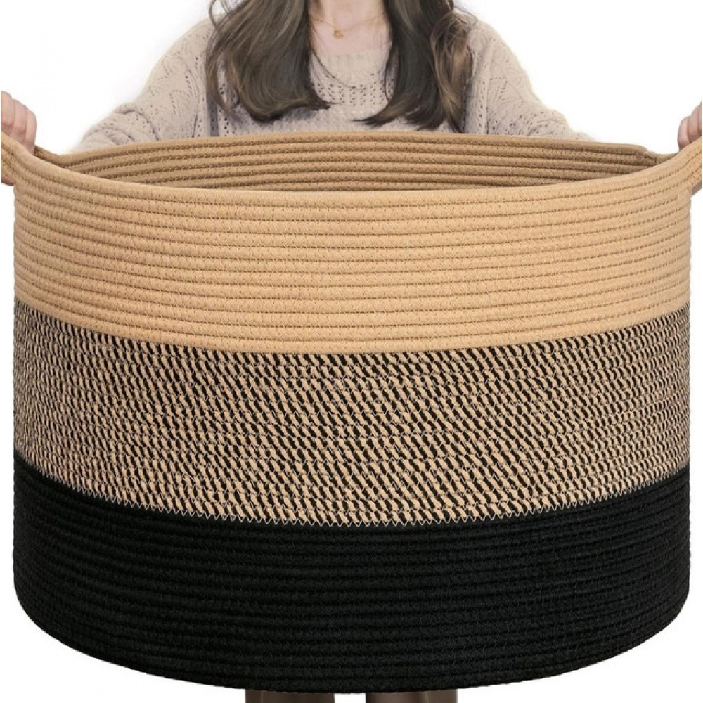 Cotton Pack Of_1 Mix 16x14 Inch Storage Basket For Clothes With Out Lid (Multicolor) - Image 4