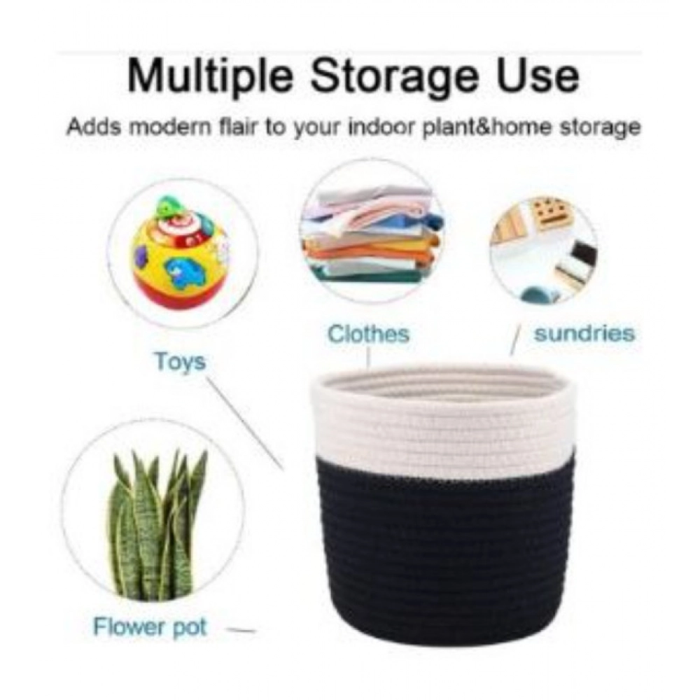 Cotton Flower Pot With Out Lid (White-Black) - Image 2