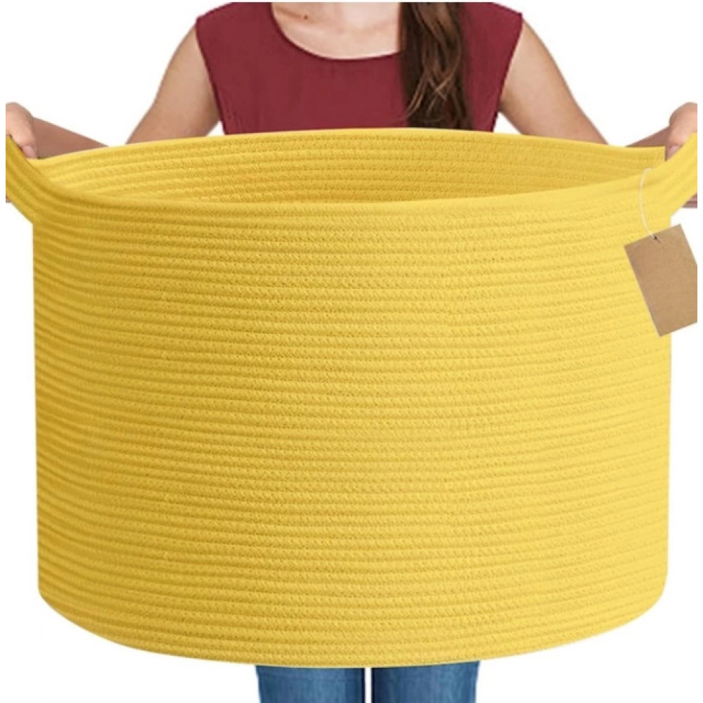 Cotton Pack Of_1 14x12 Inch Storage Basket For Clothes With Out Lid (Yellow) - Image 4