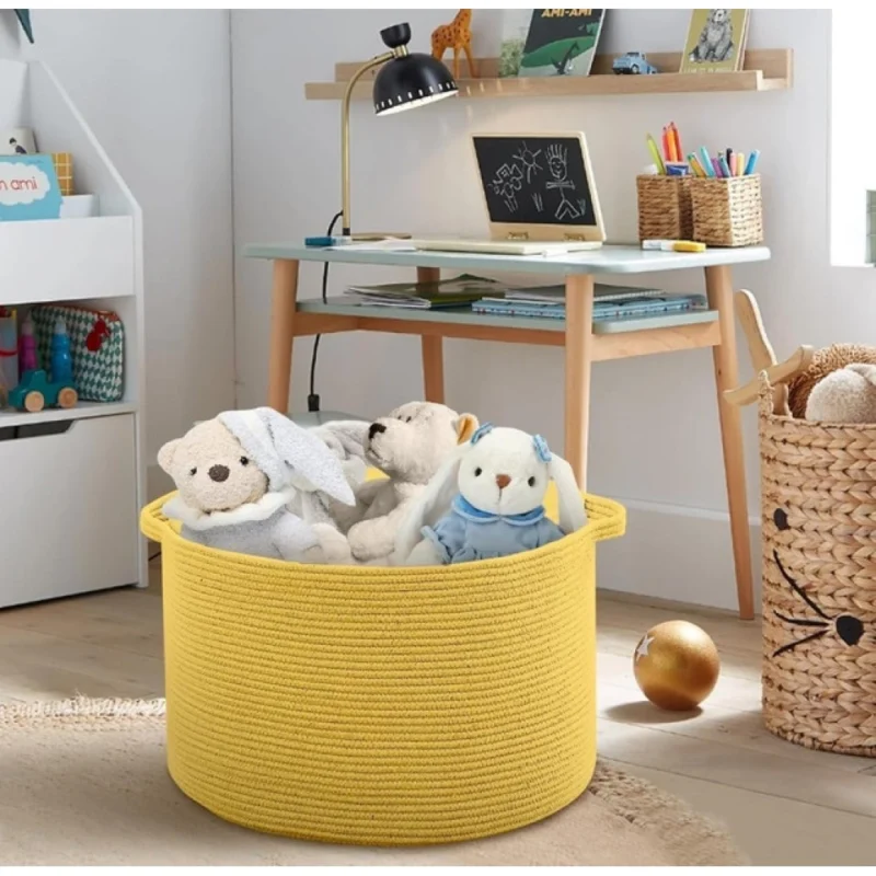 Alternative view of Cotton Pack Of_1 14x12 Inch Storage Basket For Clothes With Out Lid (Yellow)