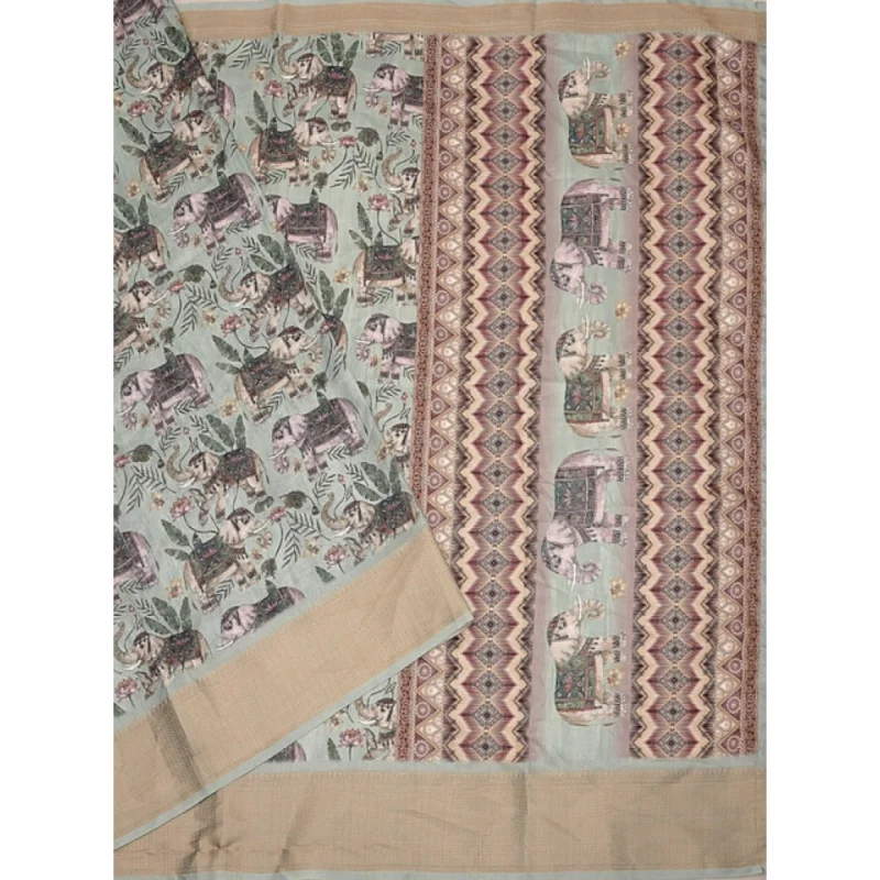 Alternative view of Women's Cotton Silk Printed Saree With Unstitched Blouse 5.5Mtr (Green)