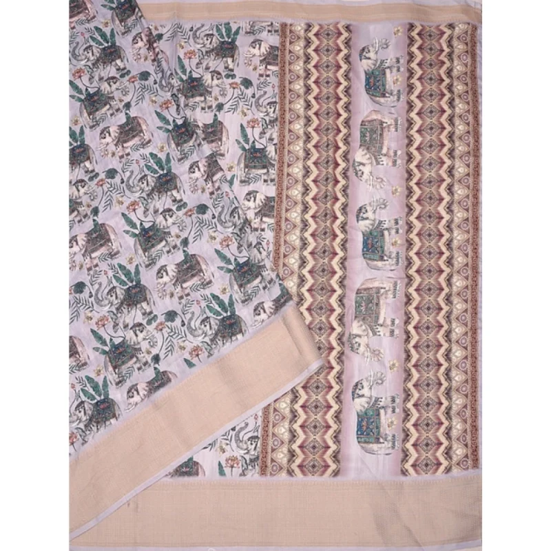 Alternative view of Women's Cotton Silk Printed Saree With Unstitched Blouse 5.5Mtr (Grey)